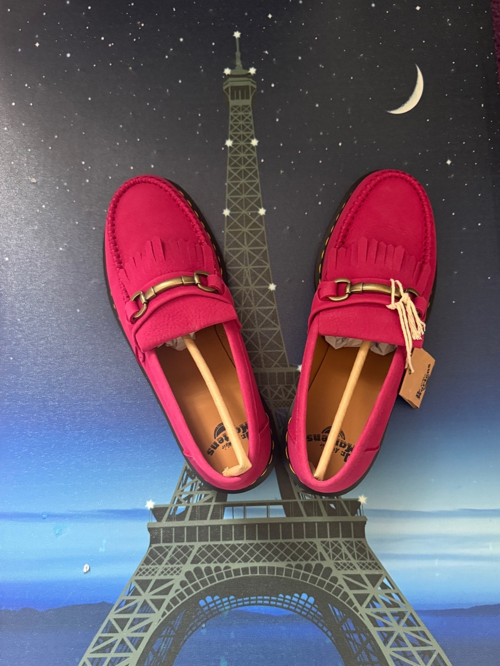Dr. Martens Adrian Snaffle loafers with fringe in fuchsia pink